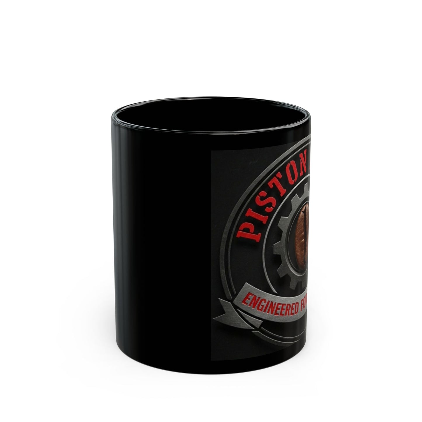 Piston Brew Coffee Mug — "Engineered for the Grind" Black Ceramic Mug